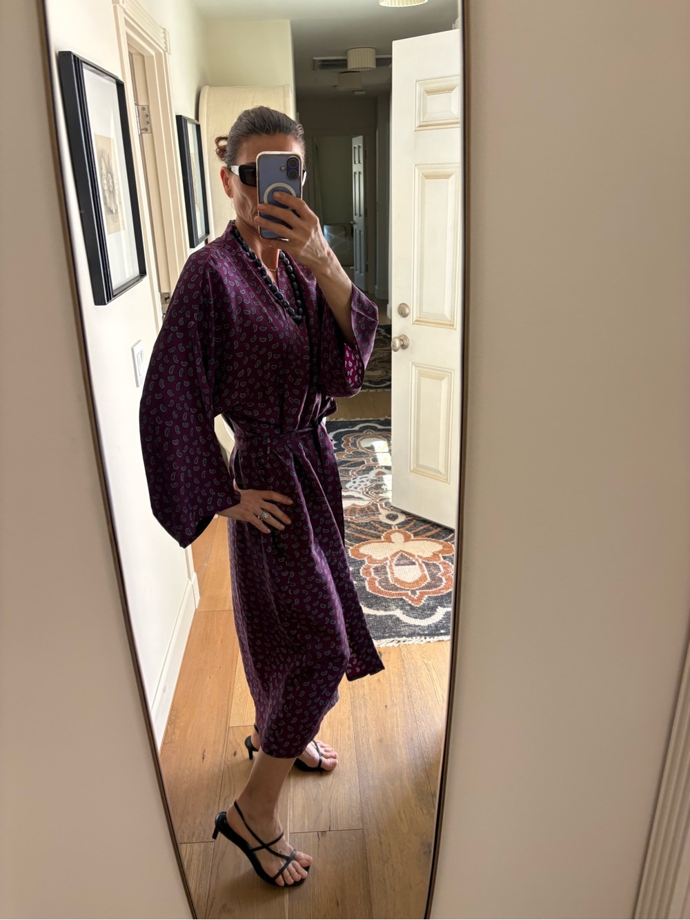 Vintage ENAMELS 100% Silk Paisley Kimono Robe Dressing Gown One Size Purple
